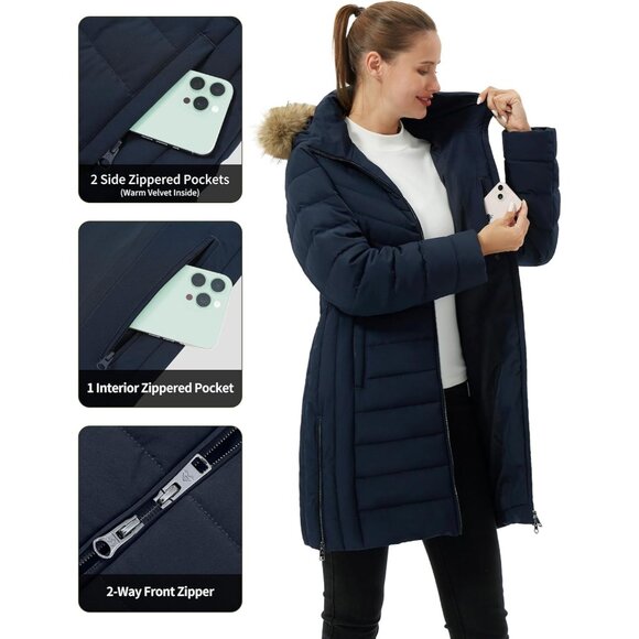 Women's Winter Coats Warm Thicken Long Puffer Jacket Waterproof Quilted Parka wi - Picture 6 of 6